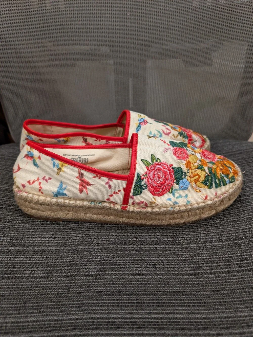 Johnny Was Andra Floral Embroidered Espadrille Flats Size 8 Boho Slip-On